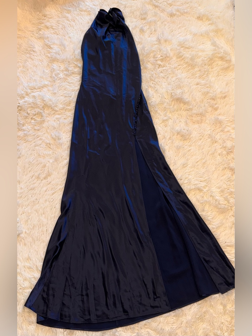NEW anthropology SAU LEE Penelope High Neck Backless Satin Gown navy blue Sz 8 - Picture 5 of 12